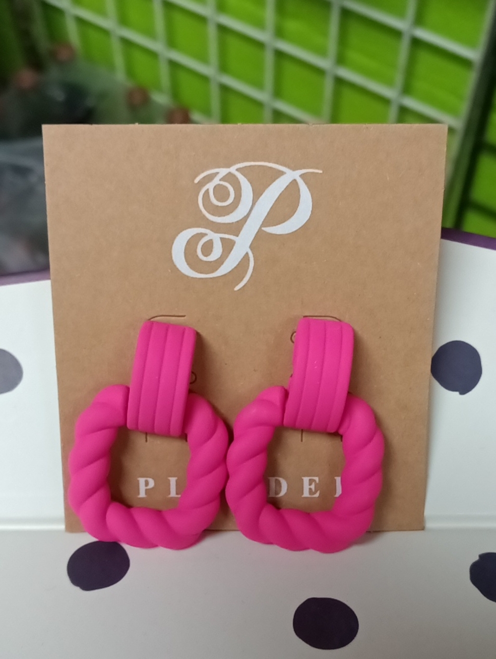 Plunder Hot Pink Twisted Hoop Drop Earrings